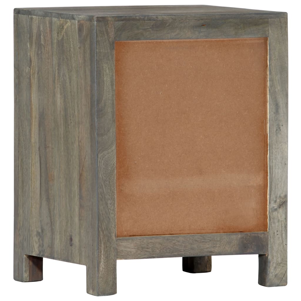 Mesita De Noche Madera Maciza De Mango Gris 40x30x50 Cm_2