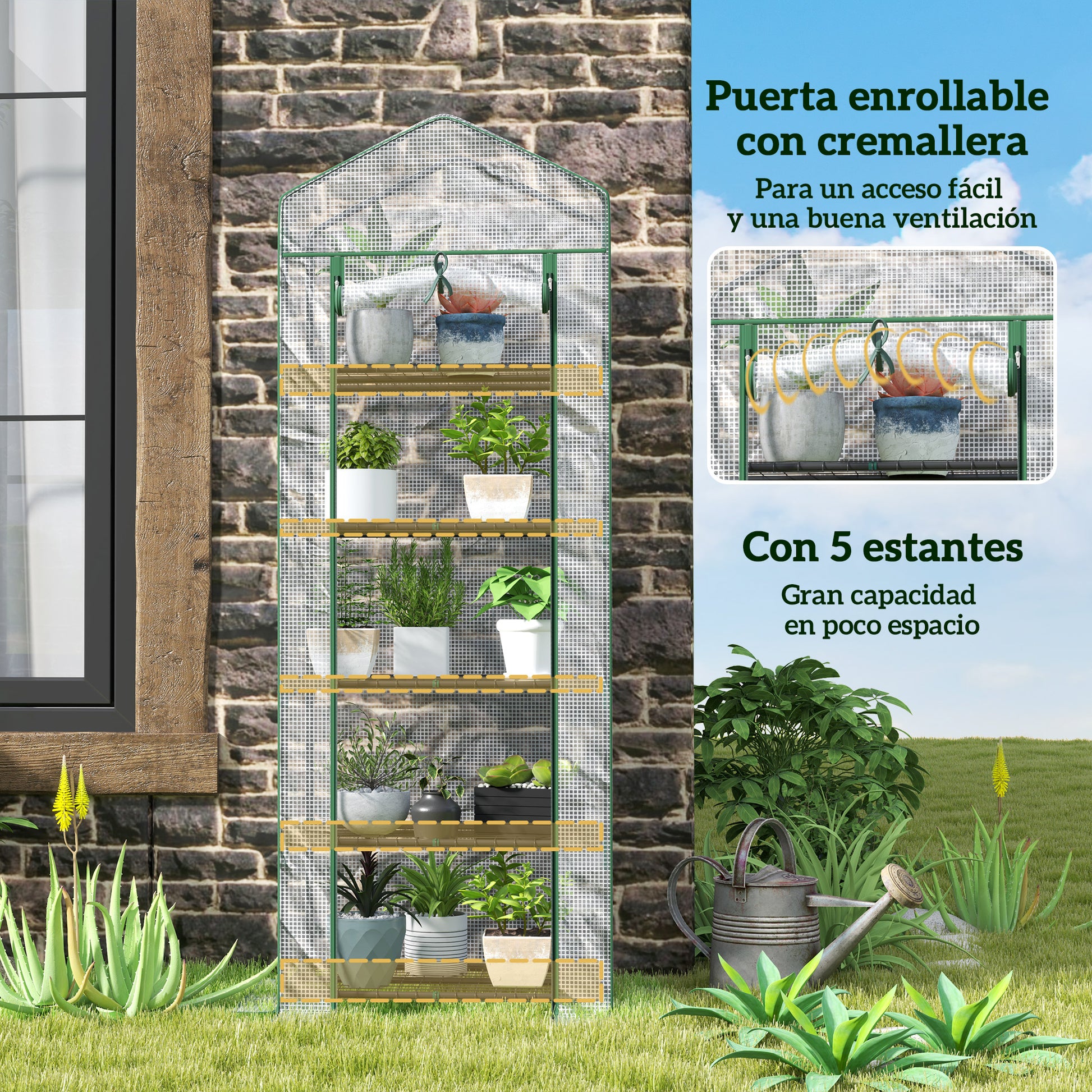 Outsunny Invernadero Pequeño Con Estantes De 5 Niveles 69x49x193 Cm Transparente_4