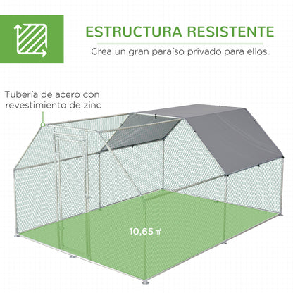 Pawhut Gallinero De Exterior 2,8x3,8x1,95m Estructura De Metal Galvanizado Tela_5