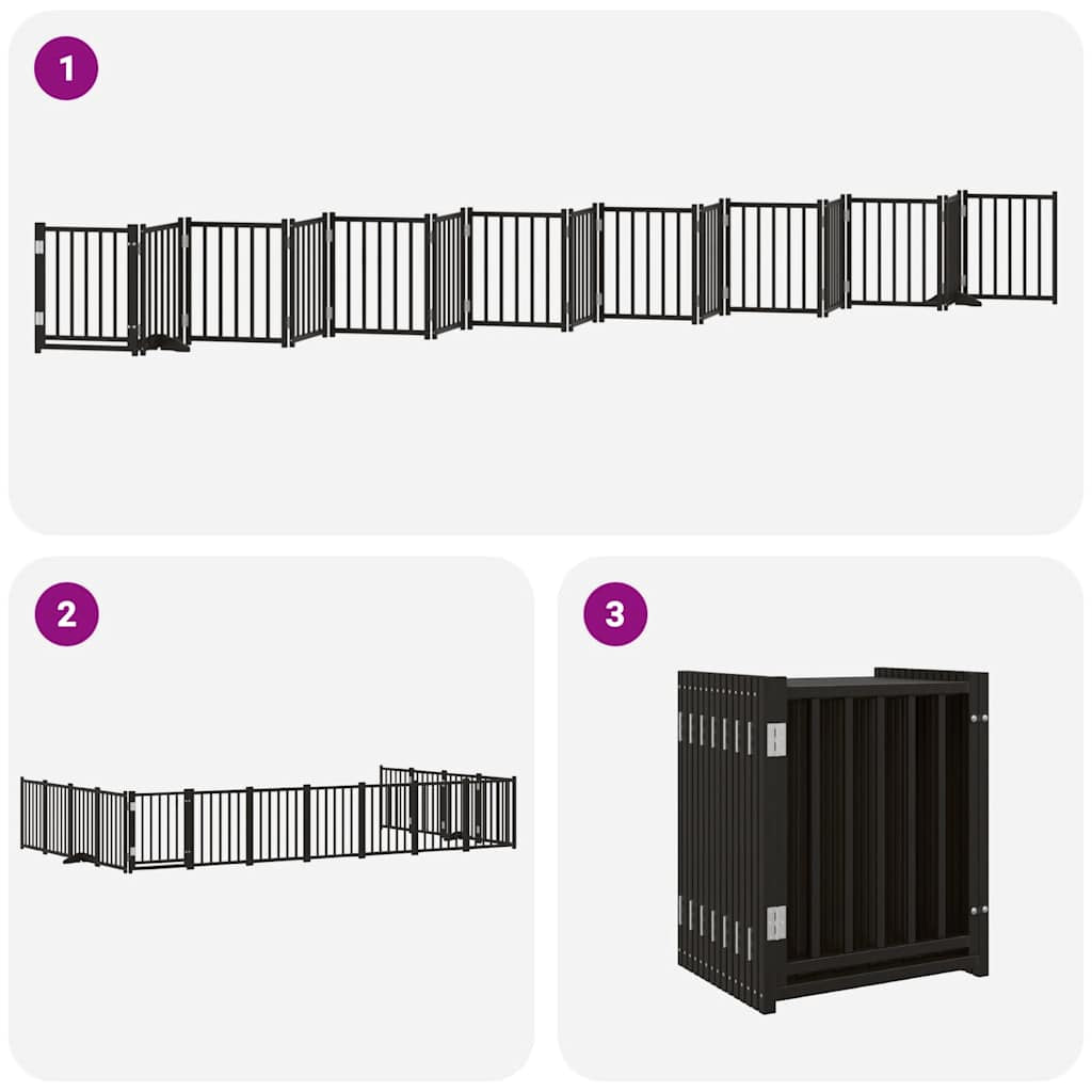 Vidaxl Puerta De Perros Plegable 15 Paneles Madera Álamo Negra 750 Cm_4