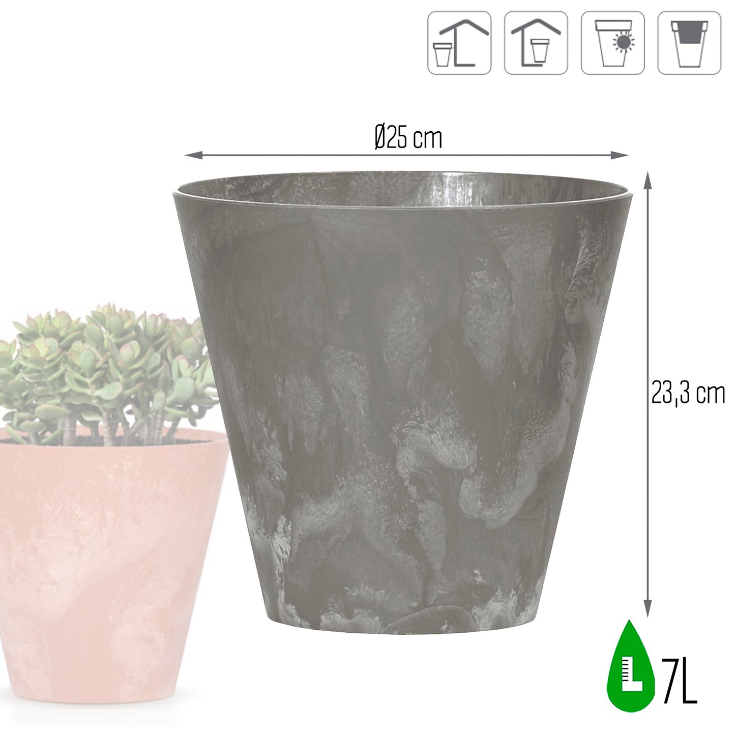 Maceta Tubus Beton Effect 7l., Dimensiones (mm) 250x250x233, Color Marengo_2