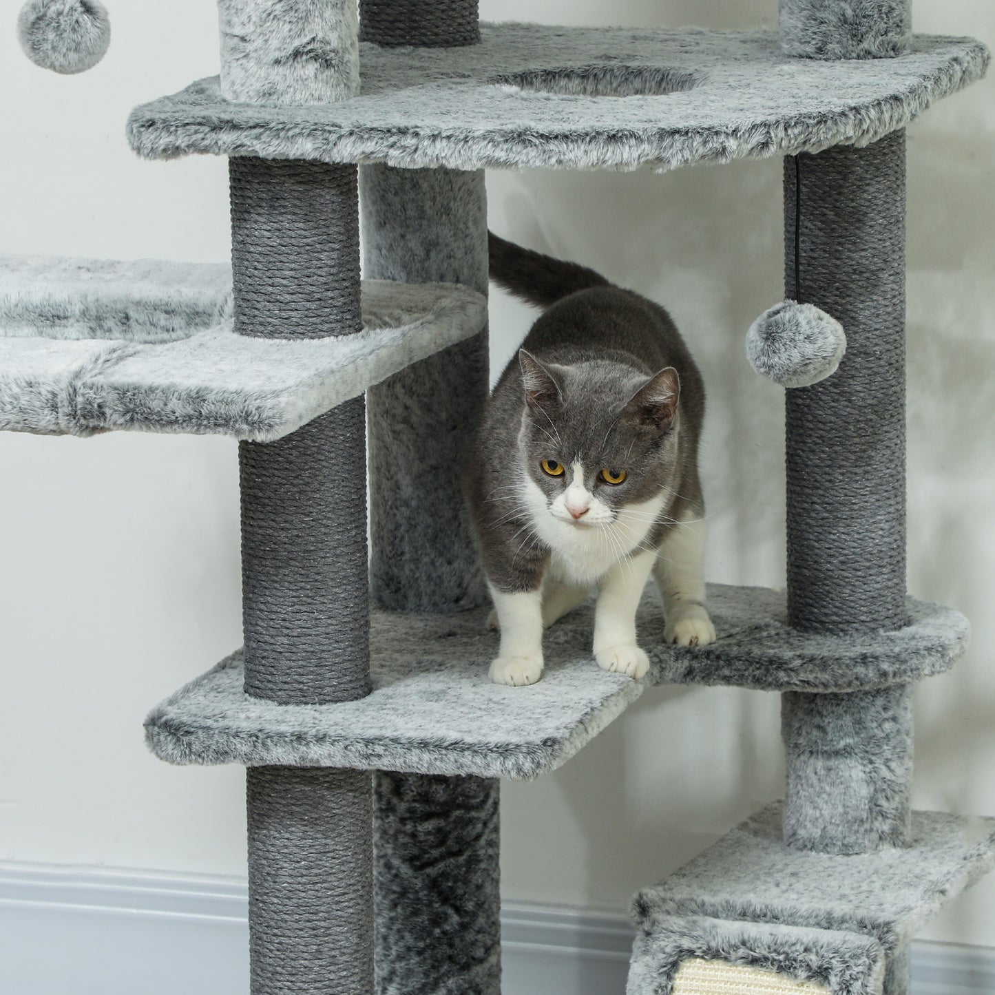 Pawhut Árbol Para Gatos De Suelo A Techo De 225-255 Cm Con Altura Ajustable Gris_4