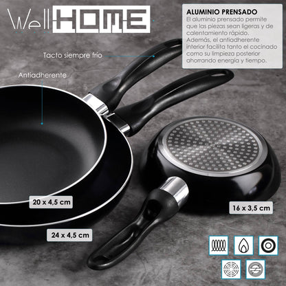 Set De 3 Sartenes + 24 Piezas De Cubertería Multicolor, Acero Inoxidable, Moderno Y Práctico_1