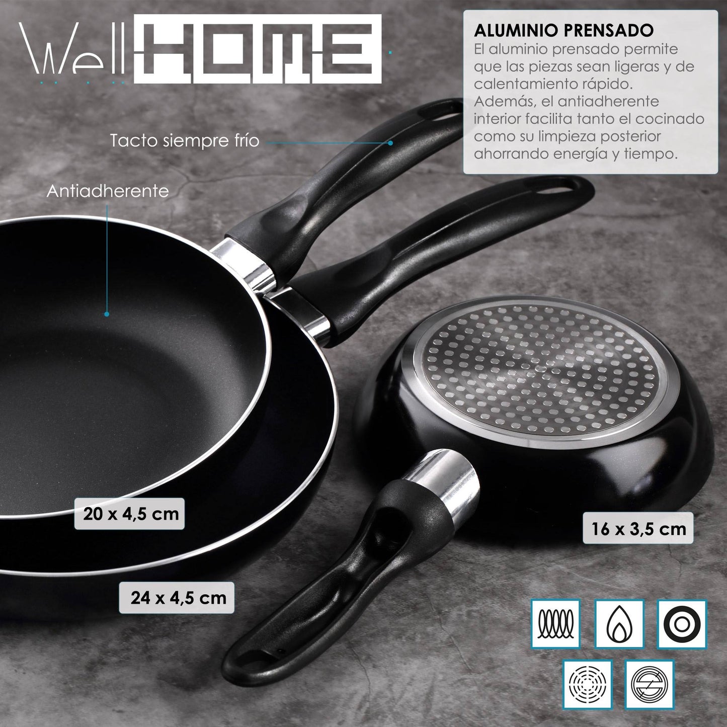 Set De 3 Sartenes + 24 Piezas De Cubertería Cromada, Durabilidad Y Estilo En Tu Cocina_1