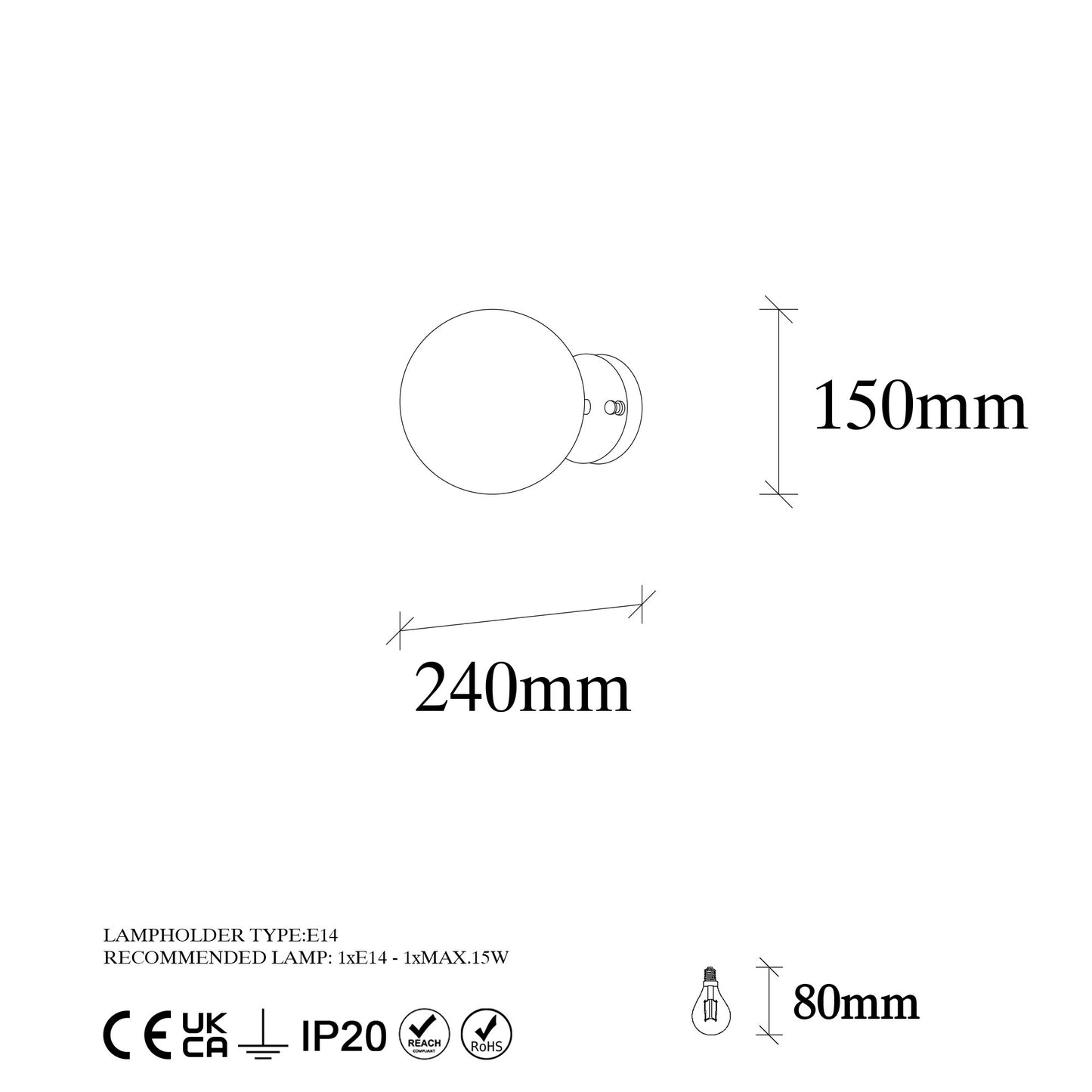 Aplique De Pared Bomba Transparente, Metal , Vintage, 15x15x24, Casquillo E14 Max 15 W_1