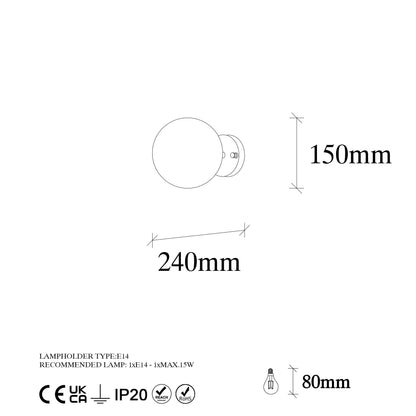 Aplique De Pared Bomba Transparente, Metal , Vintage, 15x15x24, Casquillo E14 Max 15 W_1