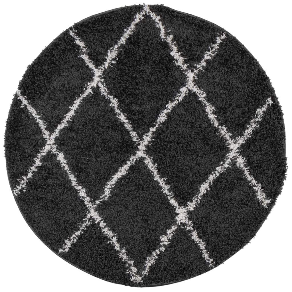Alfombra De Pelo Largo Moderna Pamplona Negro Y Crema Ø 200 Cm / Vetonek_2