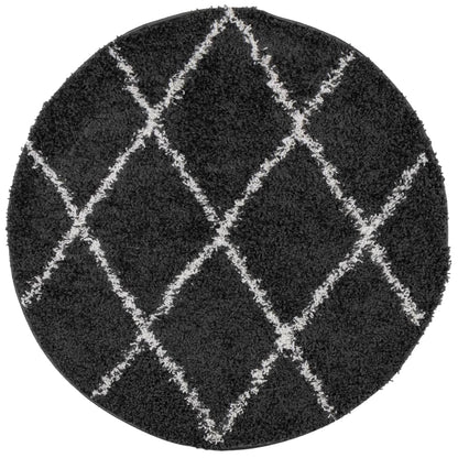 Alfombra De Pelo Largo Moderna Pamplona Negro Y Crema Ø 200 Cm / Vetonek_2