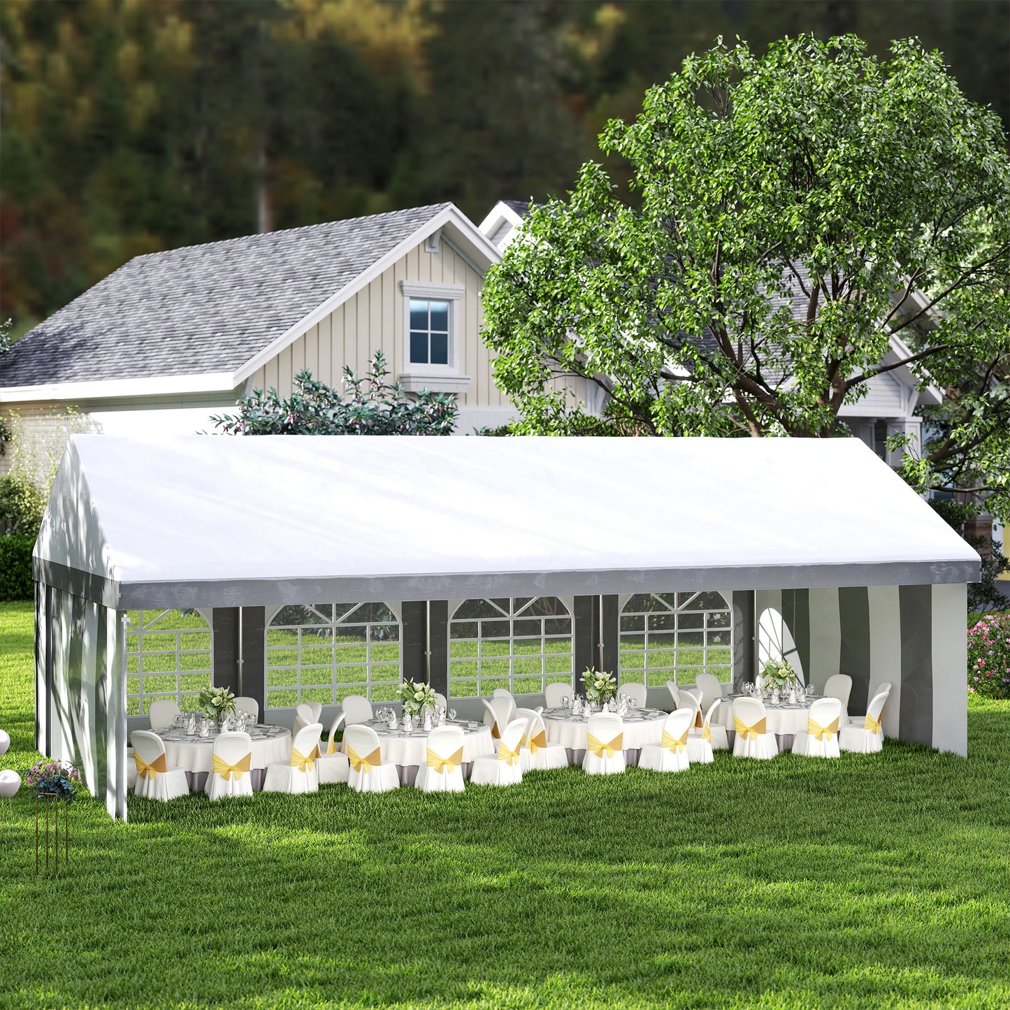 Outsunny Carpa Para Fiesta 4x8 M Con Paredes Extraíbles Puertas Y Ventanas Gris_1