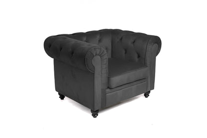 Sillón Chesterfield Cómodo Oficina Sala De Estar Dormitorio Terciopelo Gris Antracita Vintage 110x82x72cm- Muebles De Salón_0