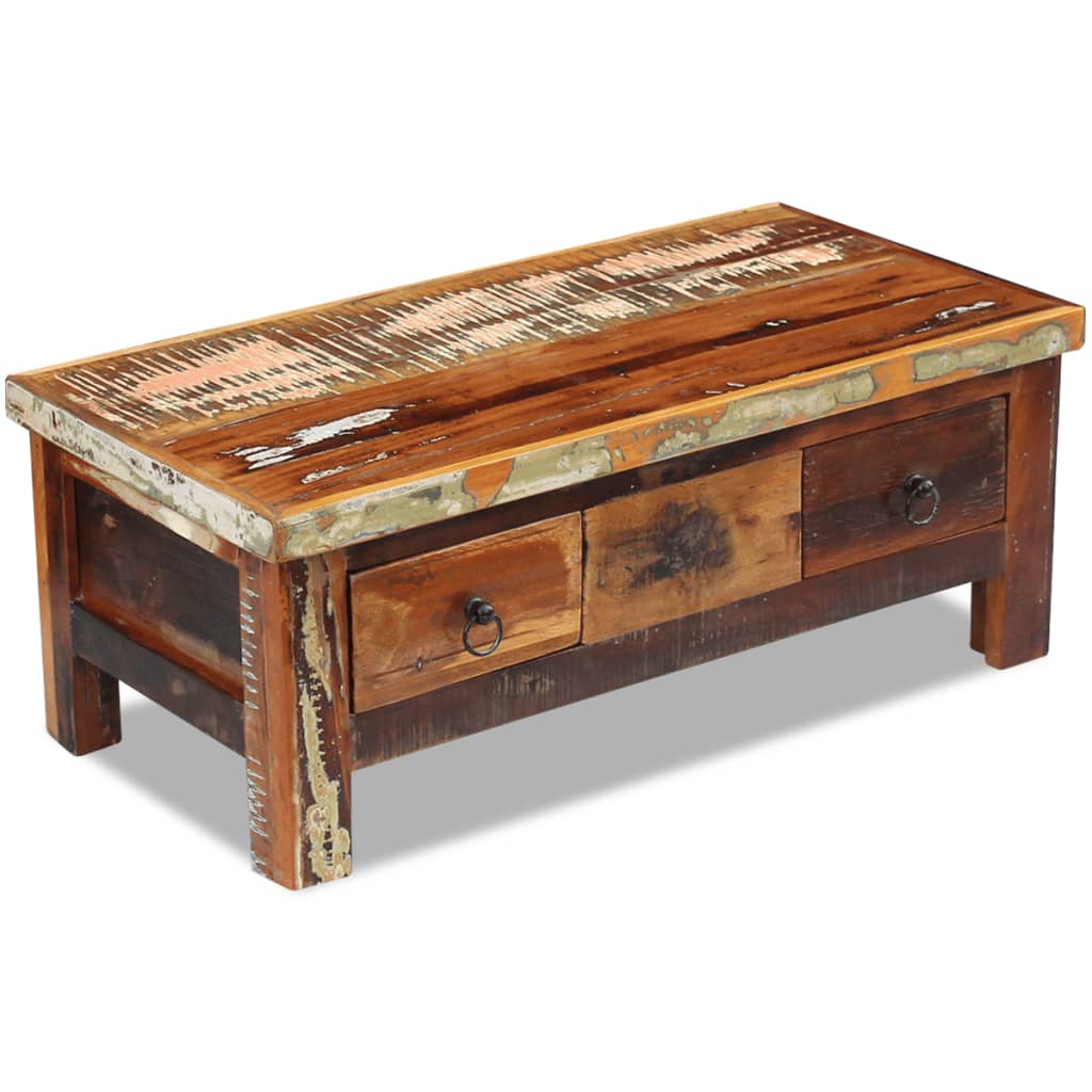 Mesa De Centro Con Cajones Madera Maciza Reciclada 90x45x35 Cm_3