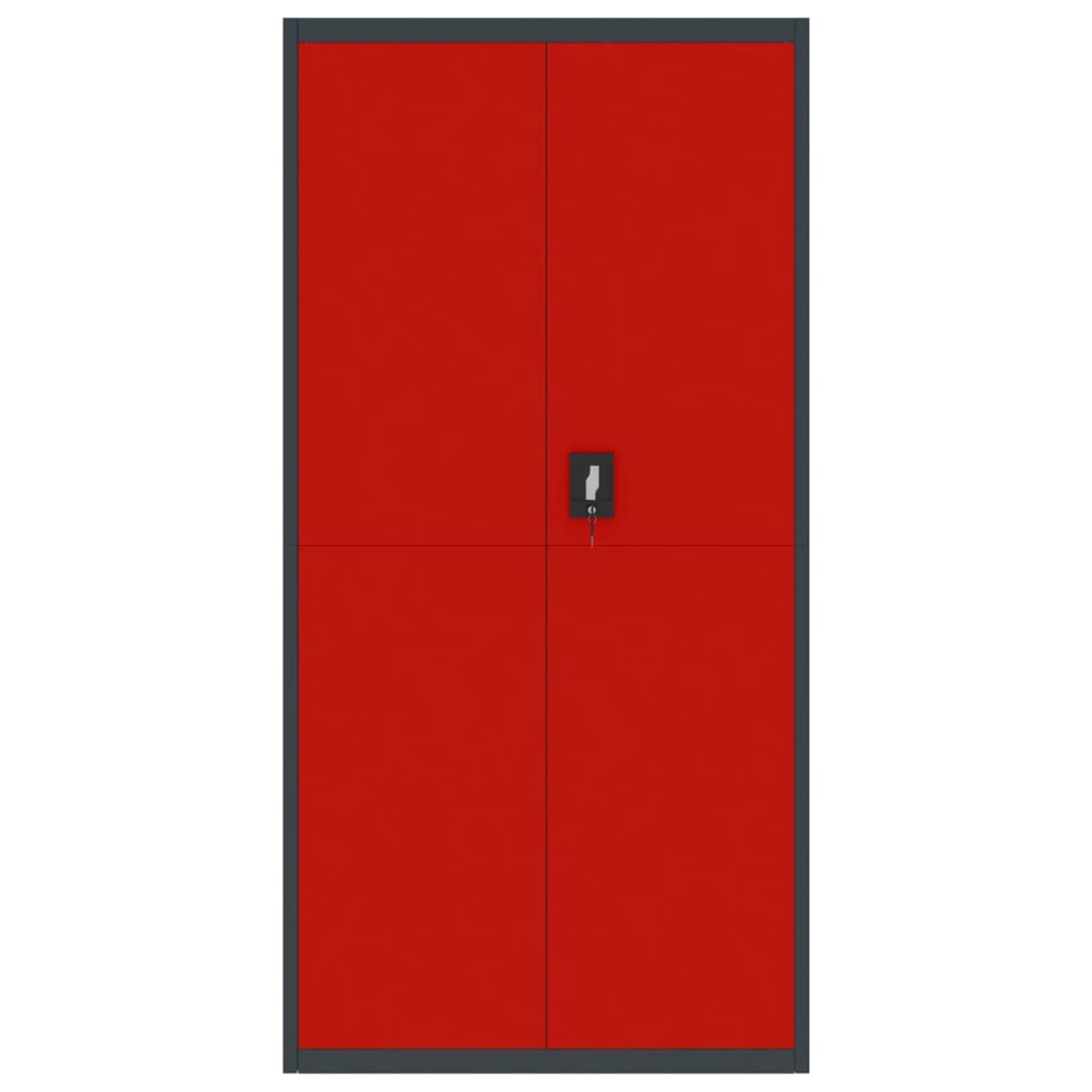 Armario Archivador De Acero Gris Antracita Y Rojo 90x40x180 Cm_2