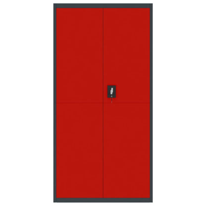Armario Archivador De Acero Gris Antracita Y Rojo 90x40x180 Cm_2