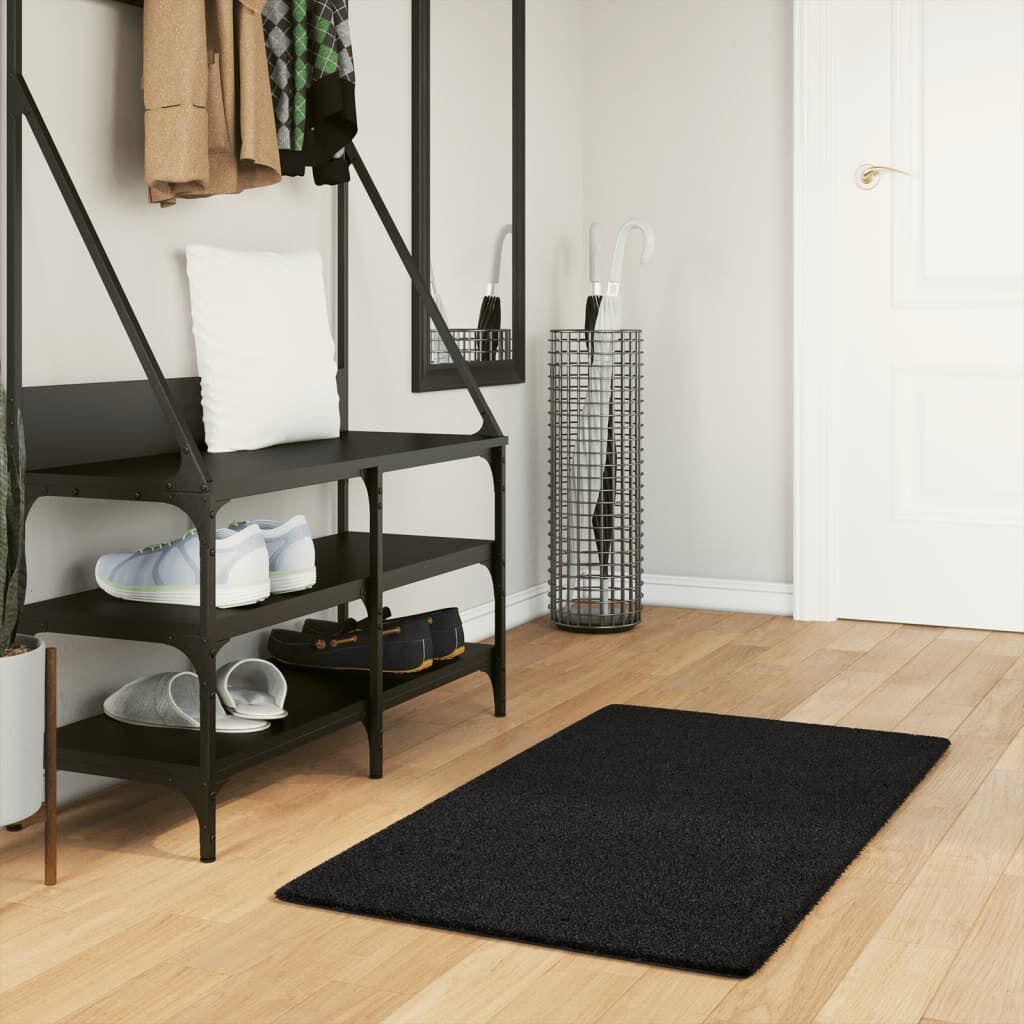 Vidaxl Alfombra De Pelo Corto Suave Lavable Huarte Negro 60x110 Cm_1