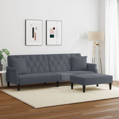 Sofá Cama 2 Plazas Y Almohadas Taburete Terciopelo Gris Oscuro / Vetonek_5