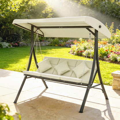Outsunny Columpio De Jardín De 3 Plazas Con Techo Ajustable 202x115x168 Cm Beige_3
