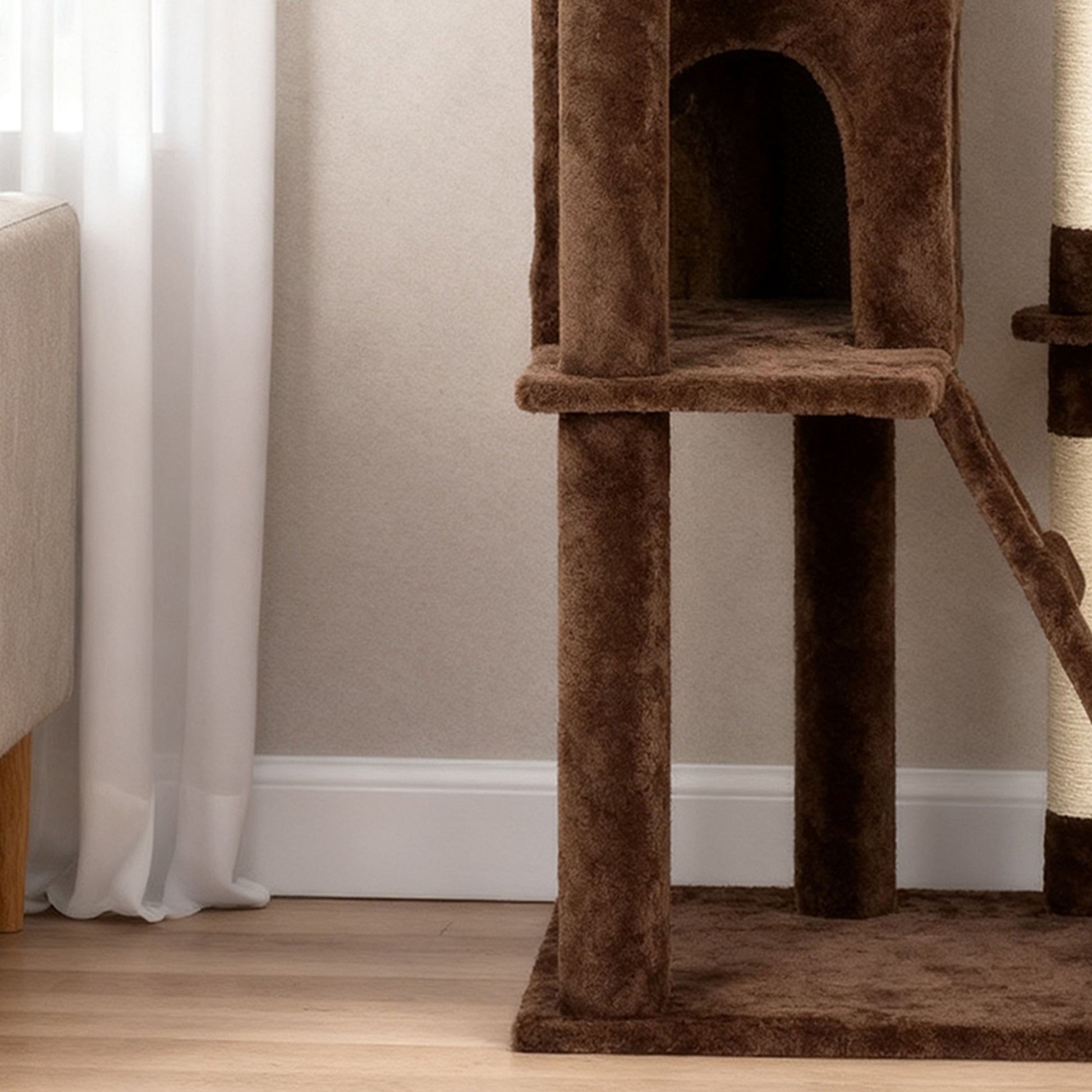 Pawhut Árbol Rascador Para Gatos 180 Cm Con Múltiples Plataformas Marrón_4