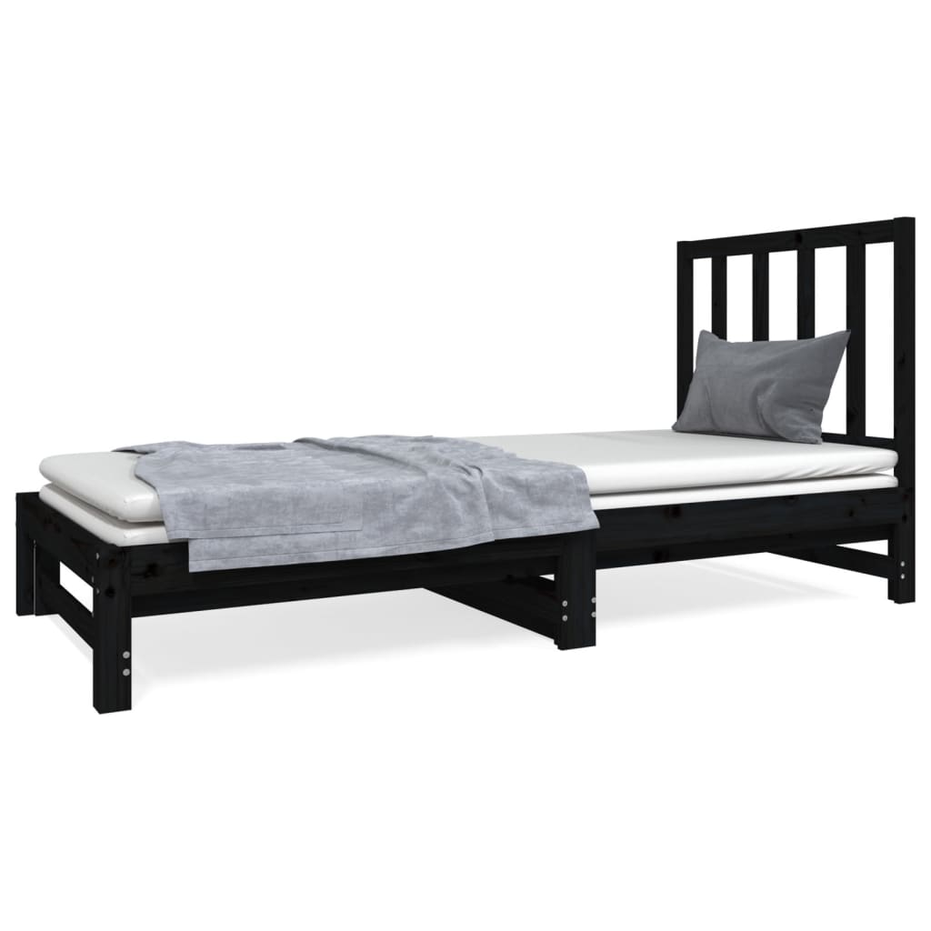 Sofá Cama Extraíble Madera Maciza De Pino Negro 2x(90x190) Cm / Vetonek_5