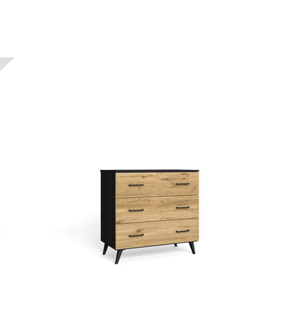 Cómoda Para Dormitorio Modelo Miño 3 Cajones Acabado Natural/bocamina, 80cm(ancho) 77cm(_0