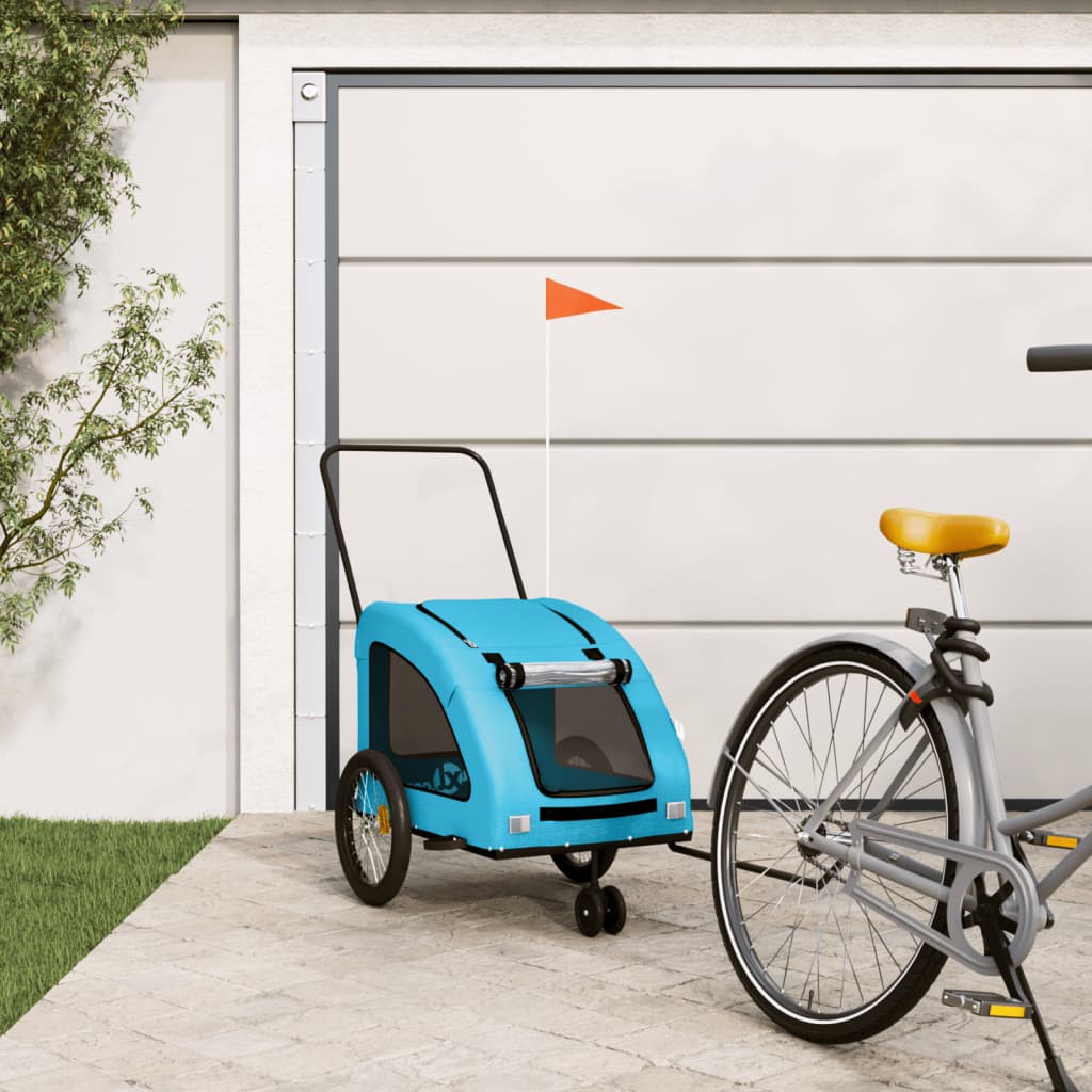 Remolque De Bicicleta Mascotas Hierro Tela Oxford Azul_1