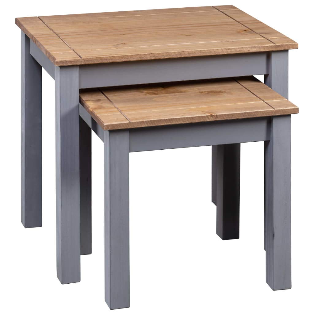 Mesas Apilables 2 Uds Madera Maciza De Pino Panama Range Gris_1