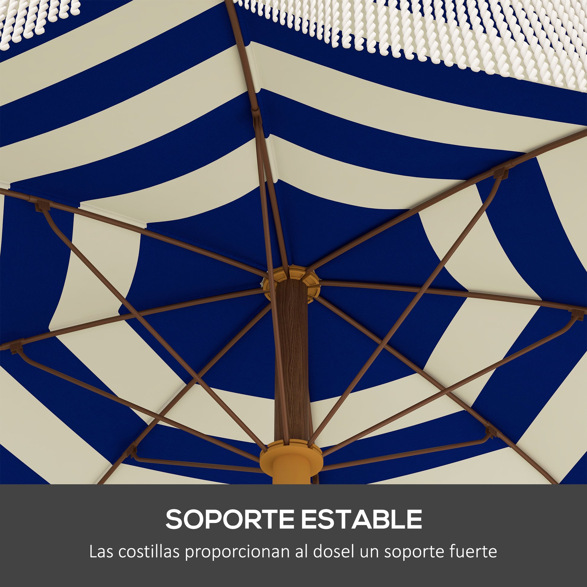 Outsunny Sombrilla De Playa Grande Ø190x210 Cm Protección Uv40+ Azul Y Blanco_4