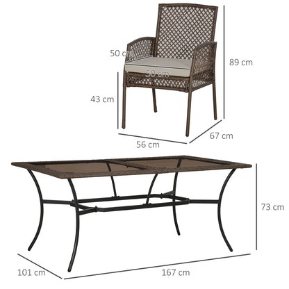 Outsunny Conjunto De Muebles De Jardín De Ratán Incluye 6 Sillas Y Mesa Marrón_2