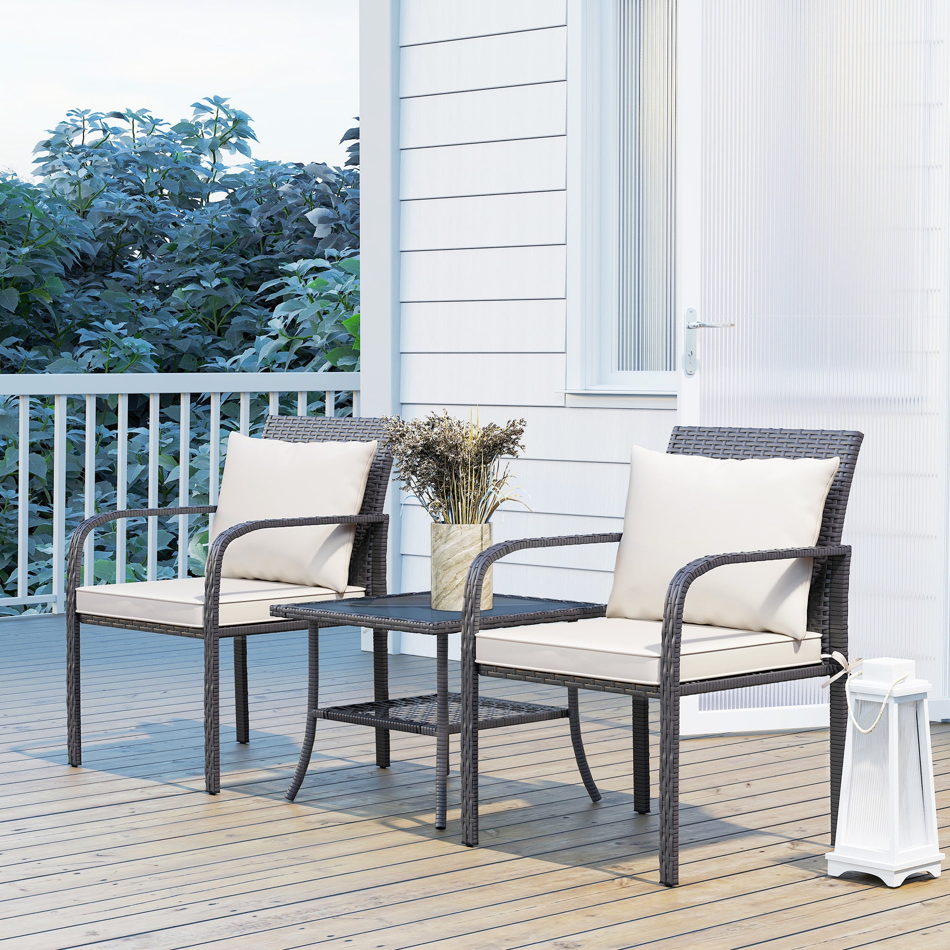 Outsunny Muebles De Jardín Con 2 Sillas Con Cojines Lavables Y Mesa Con Estante_3