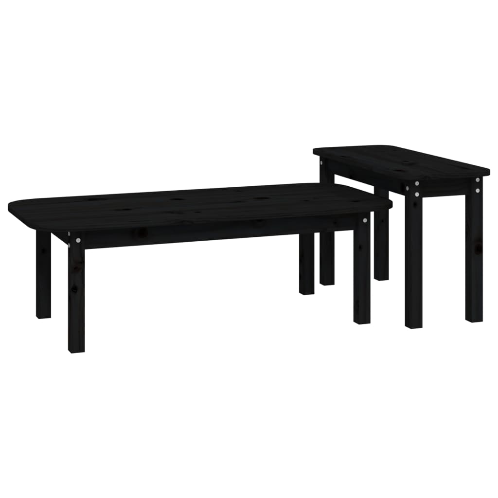 Juego De Mesas De Centro 2 Piezas Madera Maciza De Pino Negro_3