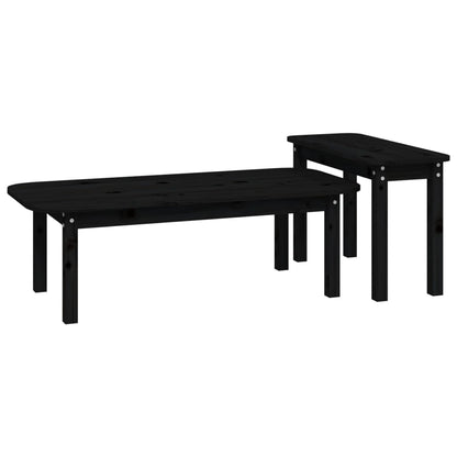 Juego De Mesas De Centro 2 Piezas Madera Maciza De Pino Negro_3