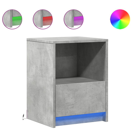 Mesita De Noche Con Luces Led Madera Ingeniería Gris Hormigón_0