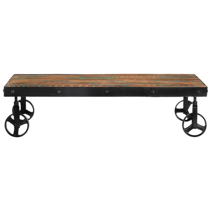 Mesa De Centro Con Ruedas Madera Maciza Reciclada 100x60x26 Cm_0