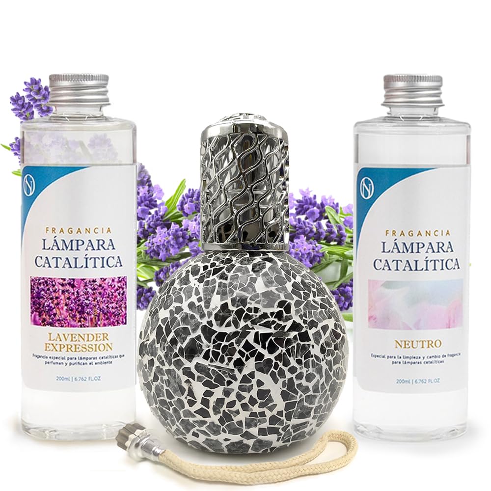 Pack Ahorro Lámpara Catalítica Mosaico Negro + Fragancia Lavender Expression 500ml + Limpiador 200ml + Mecha Repuesto_0