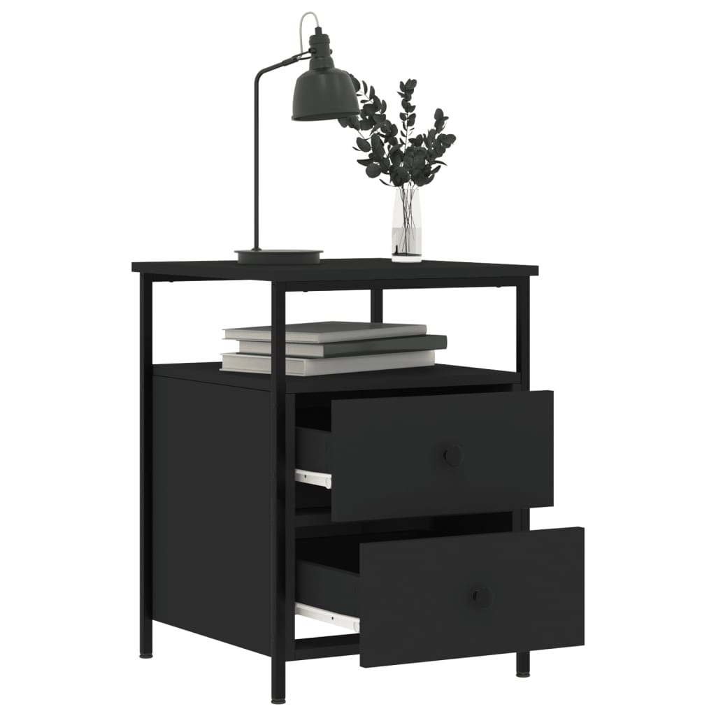 Mesita De Noche Madera De Ingeniería Negro 44x45x60 Cm_2