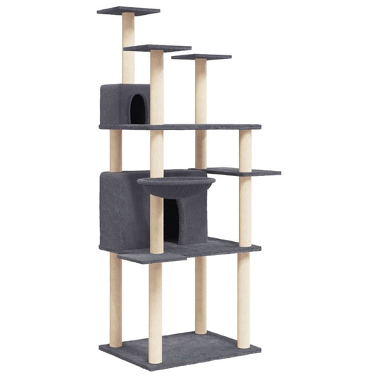 Vidaxl Rascador Para Gatos Con Postes De Sisal Gris Oscuro 166 Cm_0