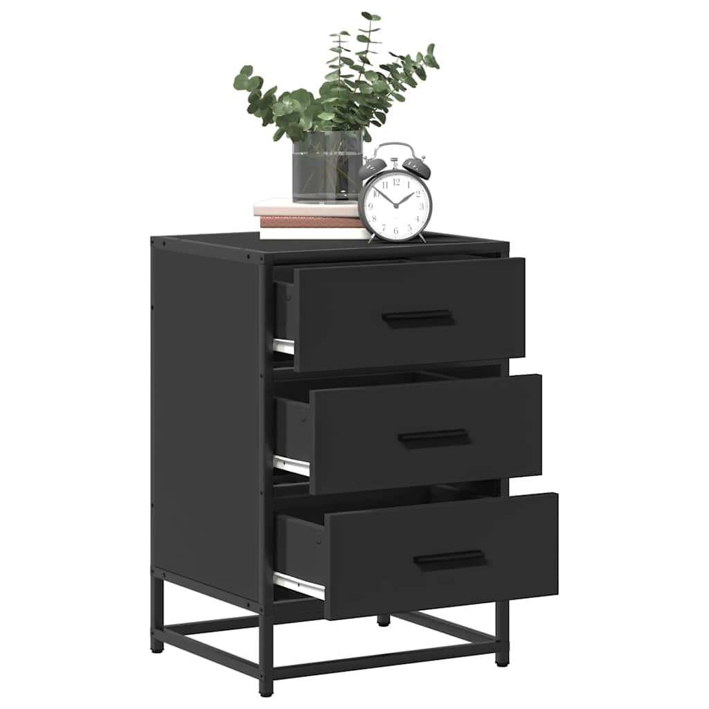 Mesita De Noche Madera Ingeniería Negro 40x34,5x60 Cm Metal_2