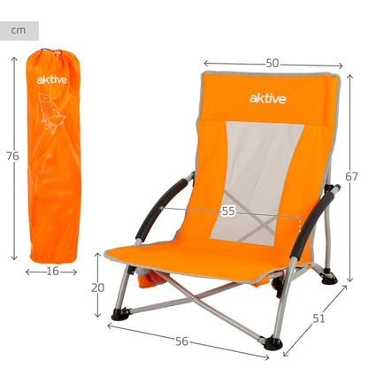 Aktive Pack 4 Sillas Plegables Playa Bajas 50x51x67 Cm Naranja Con Posavasos_3