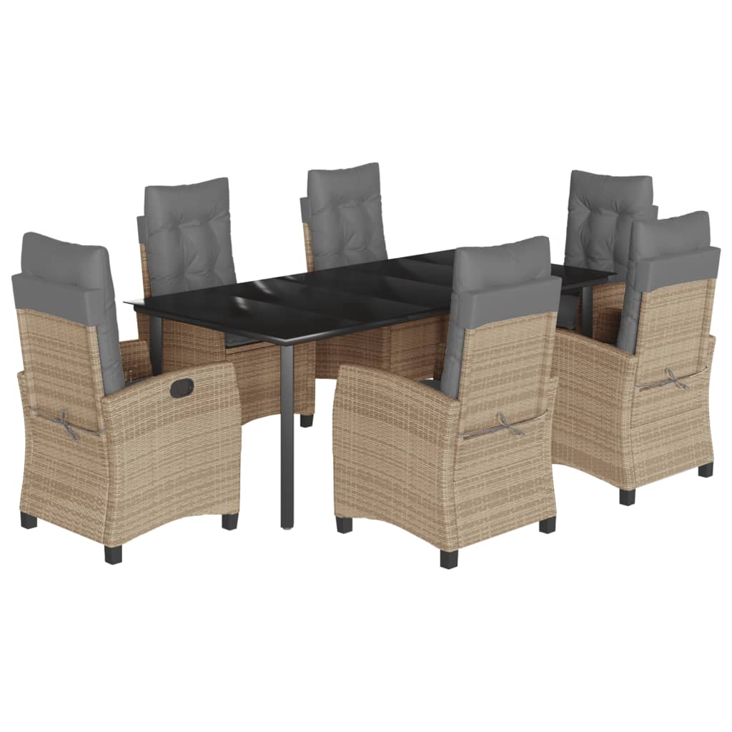 Set Comedor De Jardín 7 Pzas Con Cojines Ratán Sintético Beige / Vetonek_0