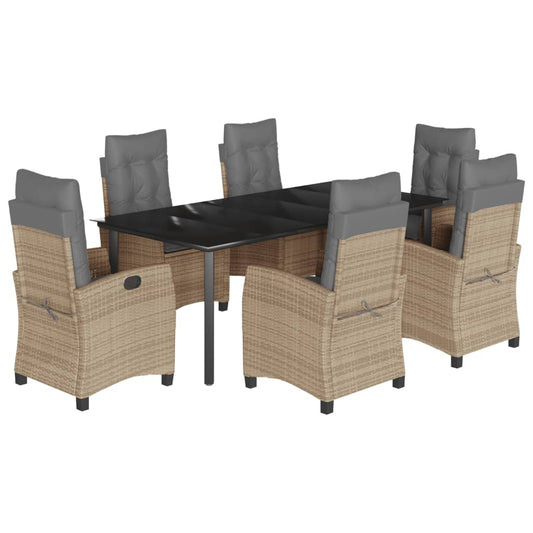 Set Comedor De Jardín 7 Pzas Con Cojines Ratán Sintético Beige / Vetonek_0