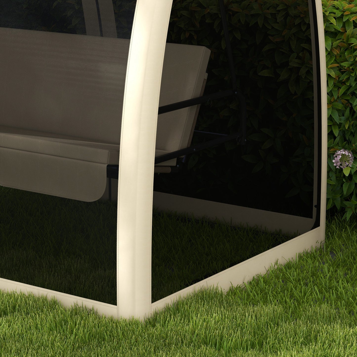 Outsunny Columpio De Jardín De 3 Plazas Convertible En Cama 240x140x197cm Beige_4