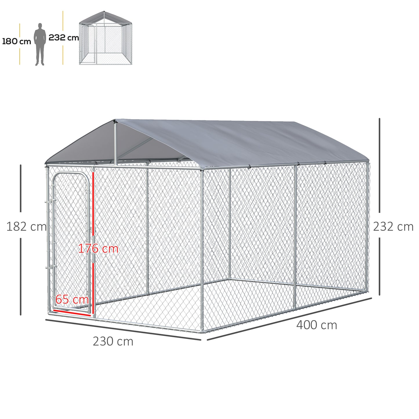 Pawhut Perrera Con Toldo Anti-uv Impermeable Con Puerta 4x2,3x2,3 M Plata_2