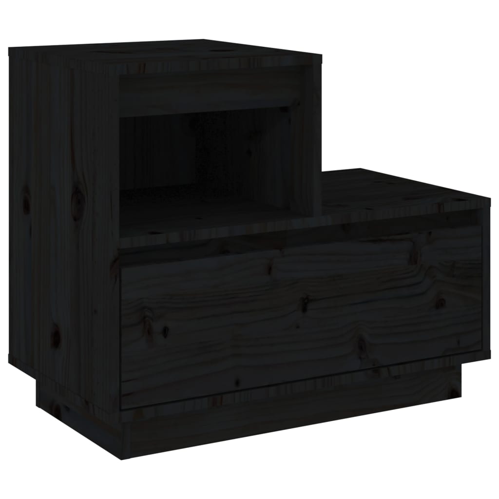 Mesita De Noche Madera Maciza De Pino Negro 60x34x51 Cm_0
