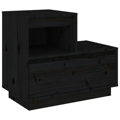 Mesita De Noche Madera Maciza De Pino Negro 60x34x51 Cm_0