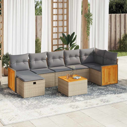 Set De Sofás De Jardín Y Cojines 8 Piezas Ratán Sintético Beige / Vetonek_3
