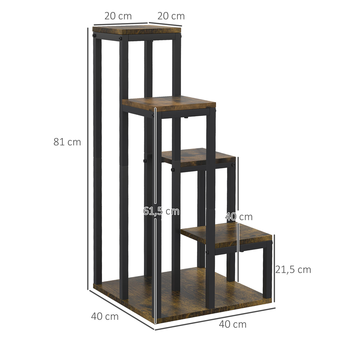 Suporte Para Plantas Outsunny Em Melamina Com Efeito Madeira E Aço Castanho Rústico 40x40x81 Cm_2