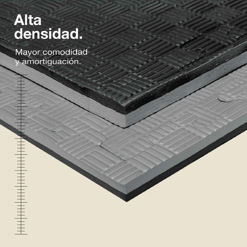 Tatami Puzzle 2cm 100x100cm, Pack 4 Unidades – Superficie 5 Líneas Gris/negro Jowy_1