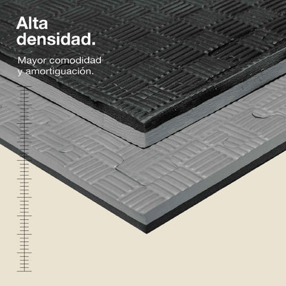 Tatami Puzzle 2cm 100x100cm, Pack 4 Unidades – Superficie 5 Líneas Gris/negro Jowy_1