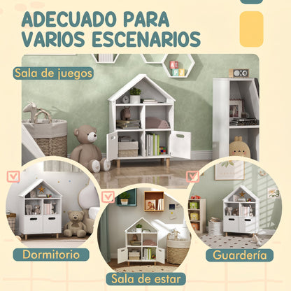 Aiyaplay Librería Infantil 3 Niveles Forma Casa Con 3 Estantes 2 Armarios Blanco_5