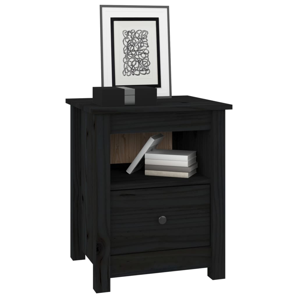Mesitas De Noche 2 Uds Madera Maciza De Pino Negra 40x35x49 Cm_2