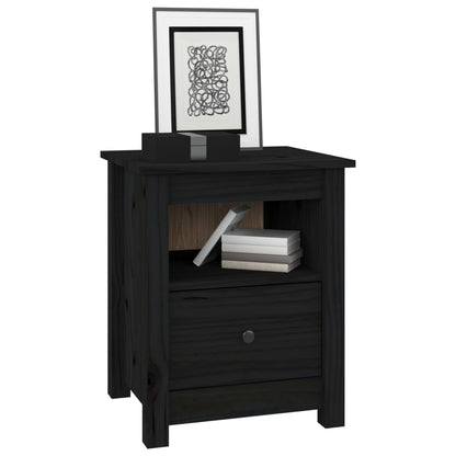 Mesitas De Noche 2 Uds Madera Maciza De Pino Negra 40x35x49 Cm_2